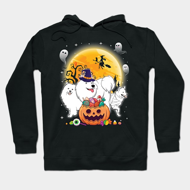 American Eskimo Dog Mummy Witch Moon Ghosts Happy Halloween Thanksgiving Merry Christmas Day Hoodie by joandraelliot